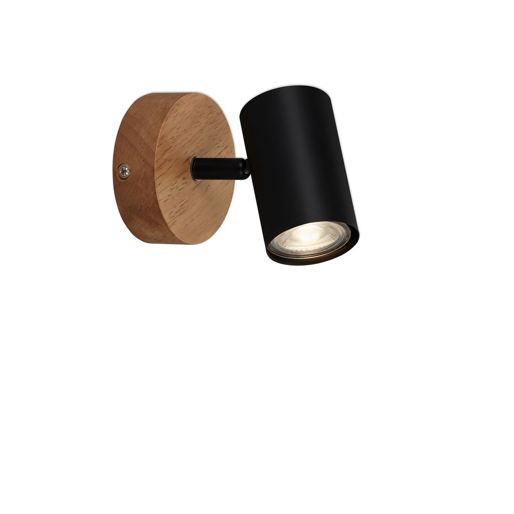 Briloner Muritz Wandleuchte, schwenkbar, Holzbasis, GU10, Schwarz
